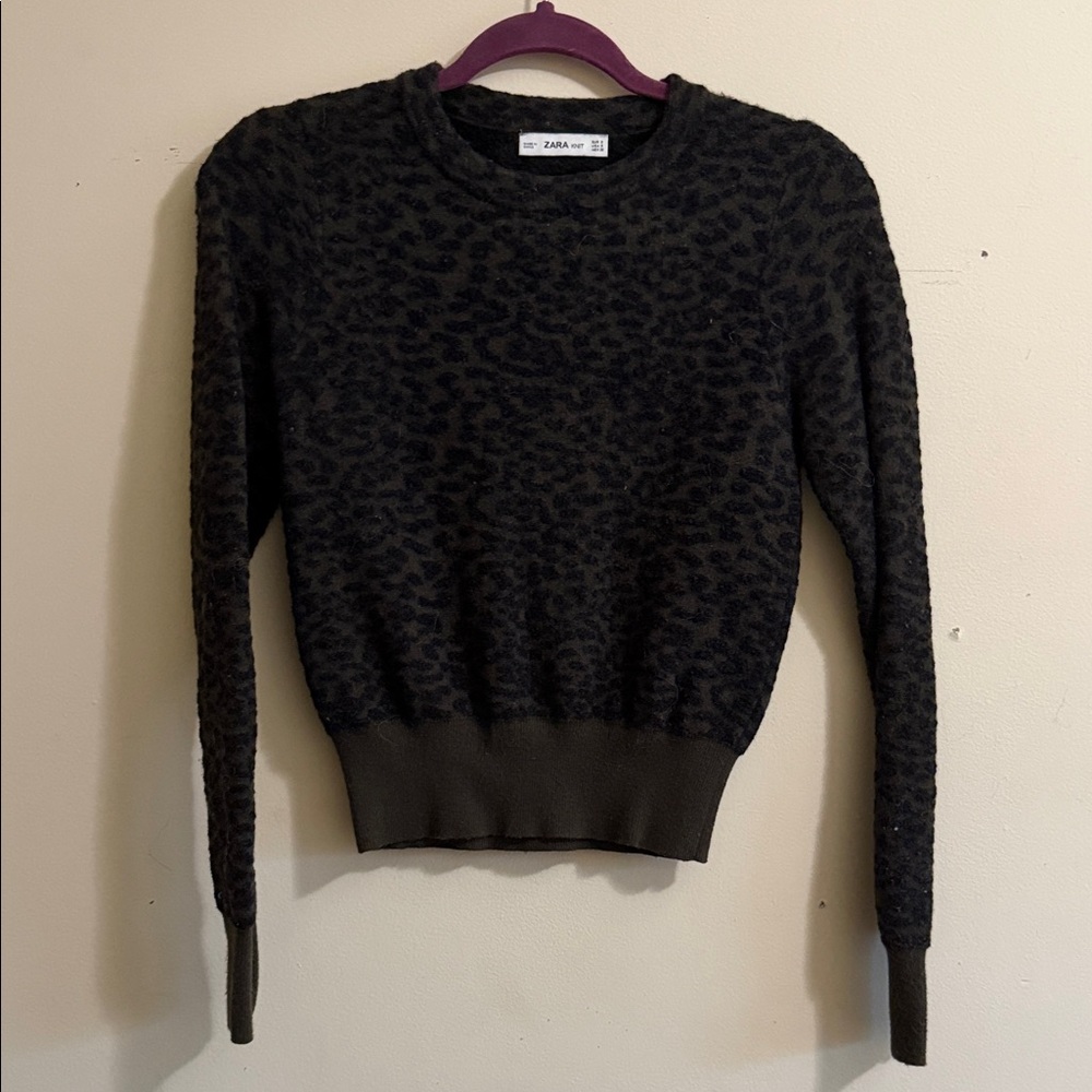 Zara Black Leopard-Print Crewneck Sweater